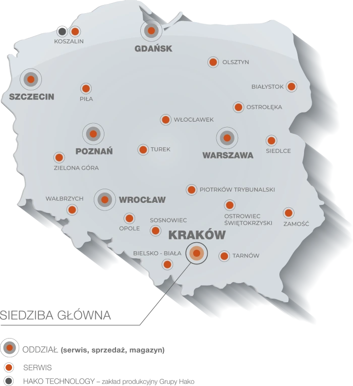 Mapa oddziałów Hako Polska